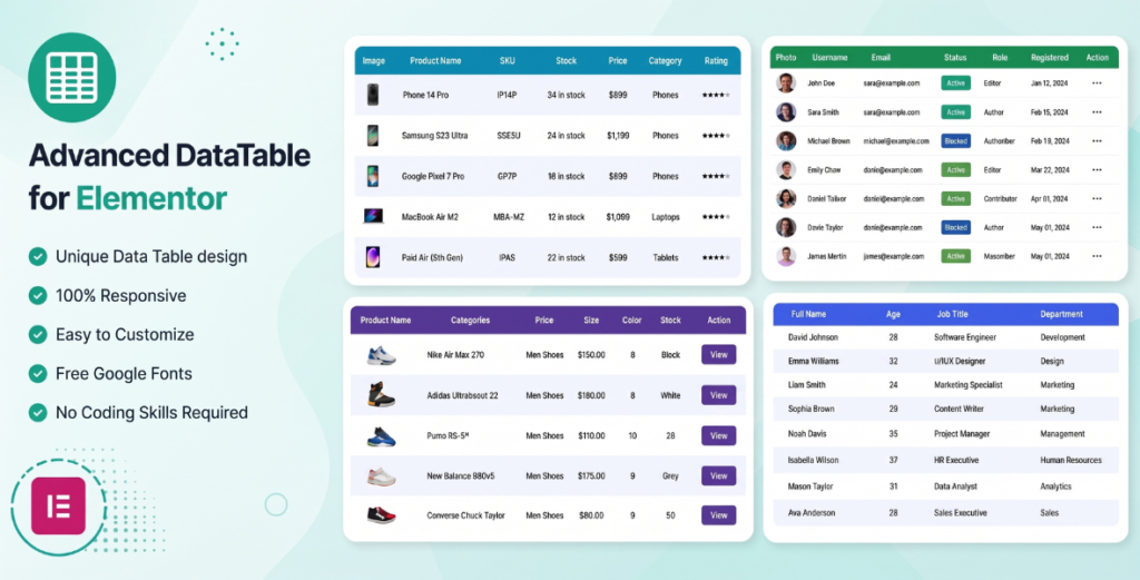 Datalentor – Advanced DataTable for Elementor